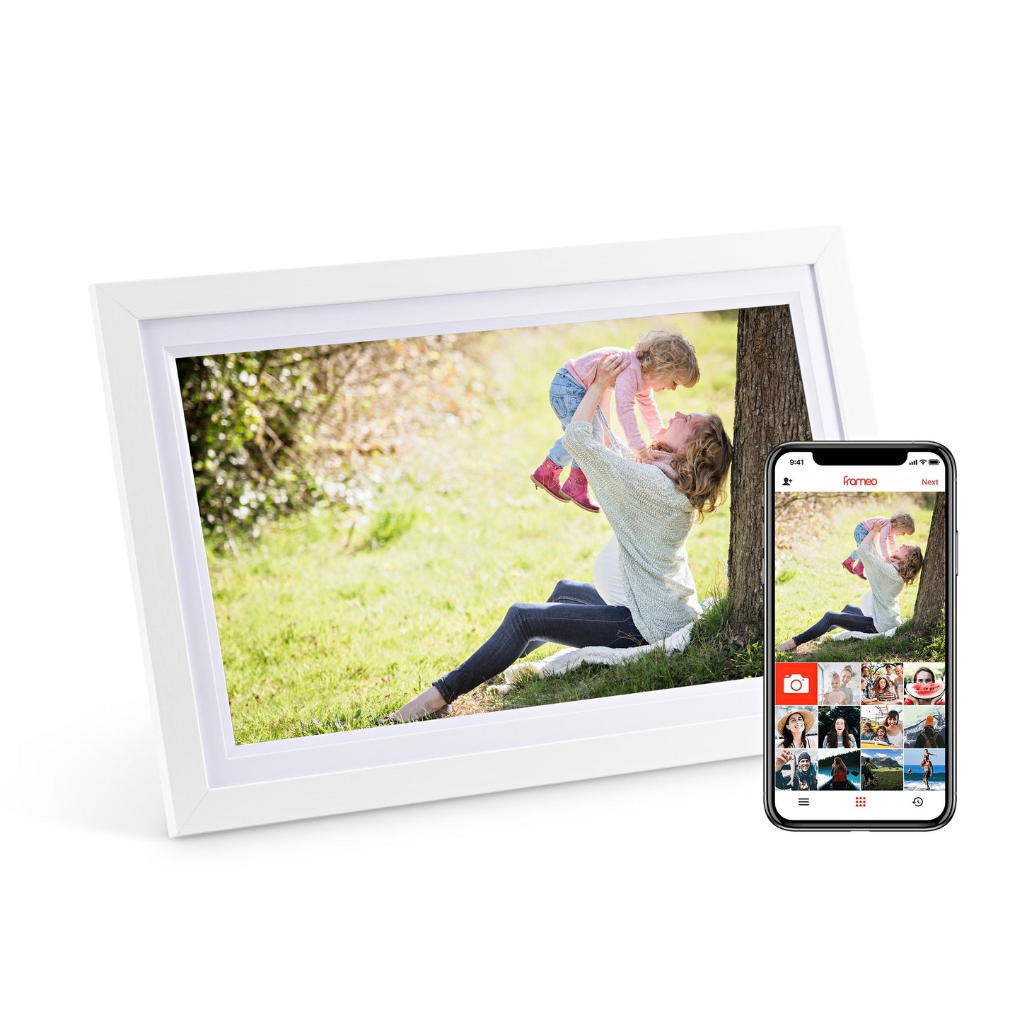 Digital Photo Frame – 15.6" White Wood | LuvLink Canada
